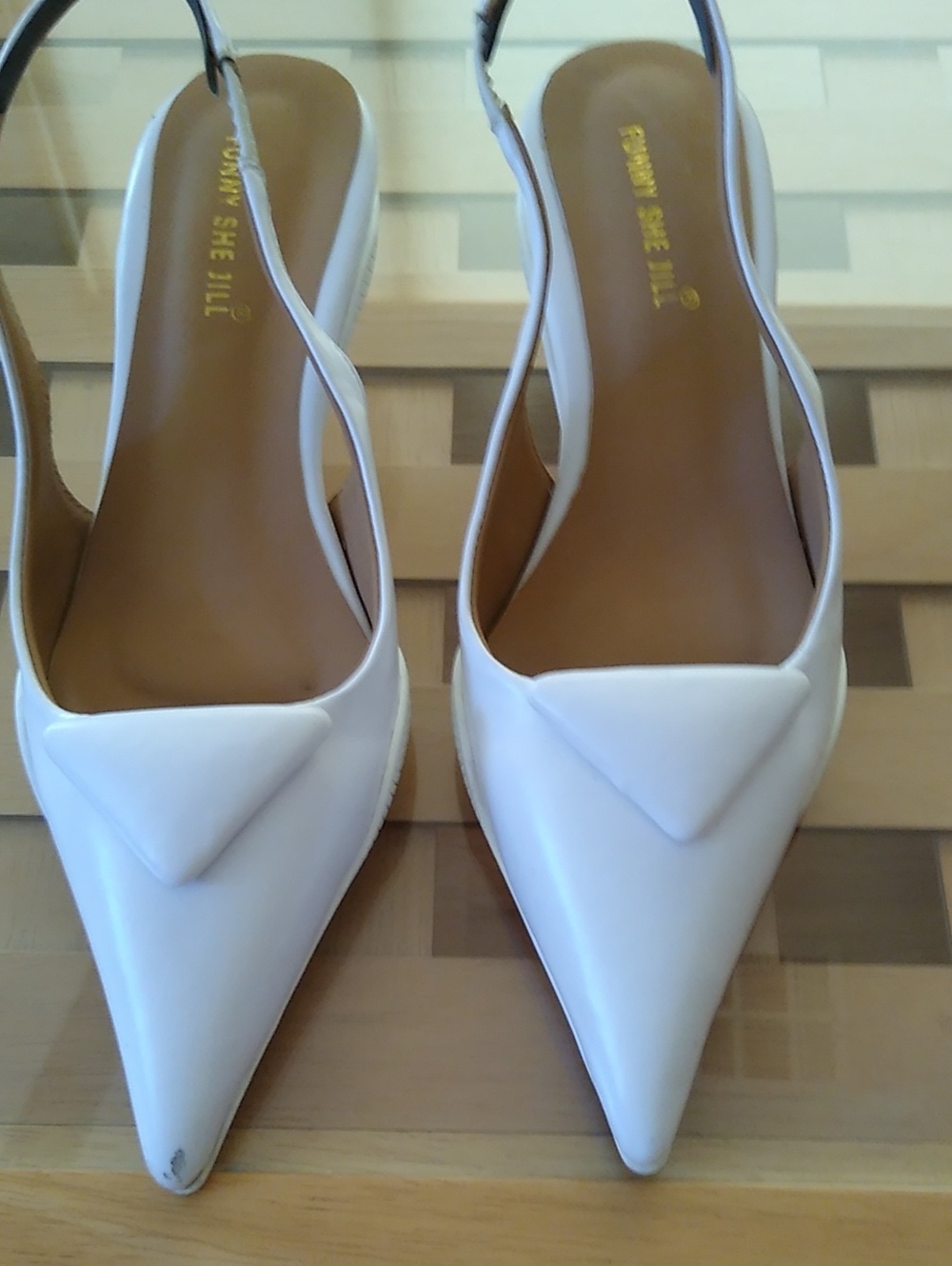 White Pointed Slingback Heels by